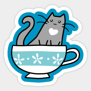 Teacup Blue Cat Sticker